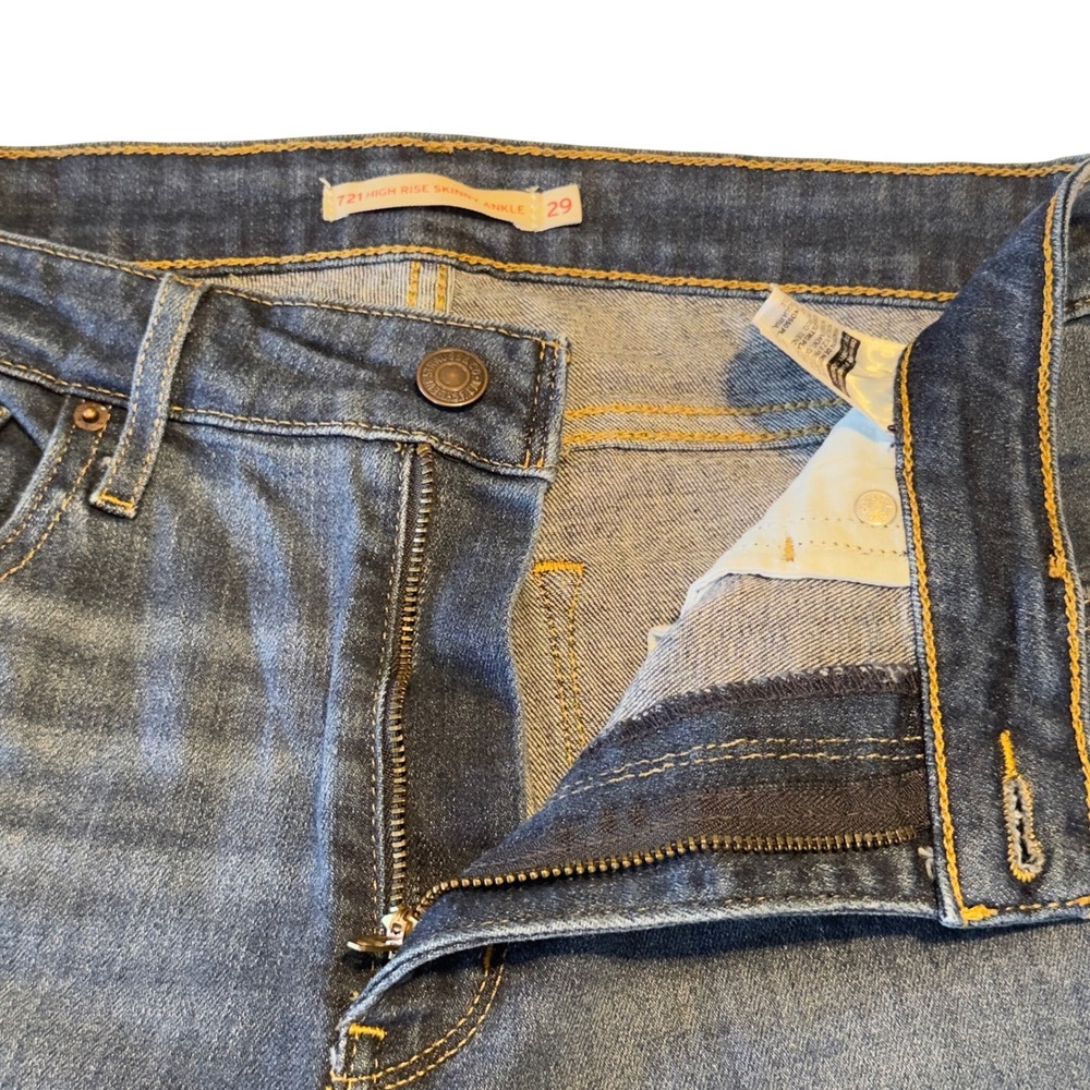 Levis 721 High Rise Skinny Ankle Jeans Blue Distressed Ripped Womens Size 29 - Picture 5 of 13